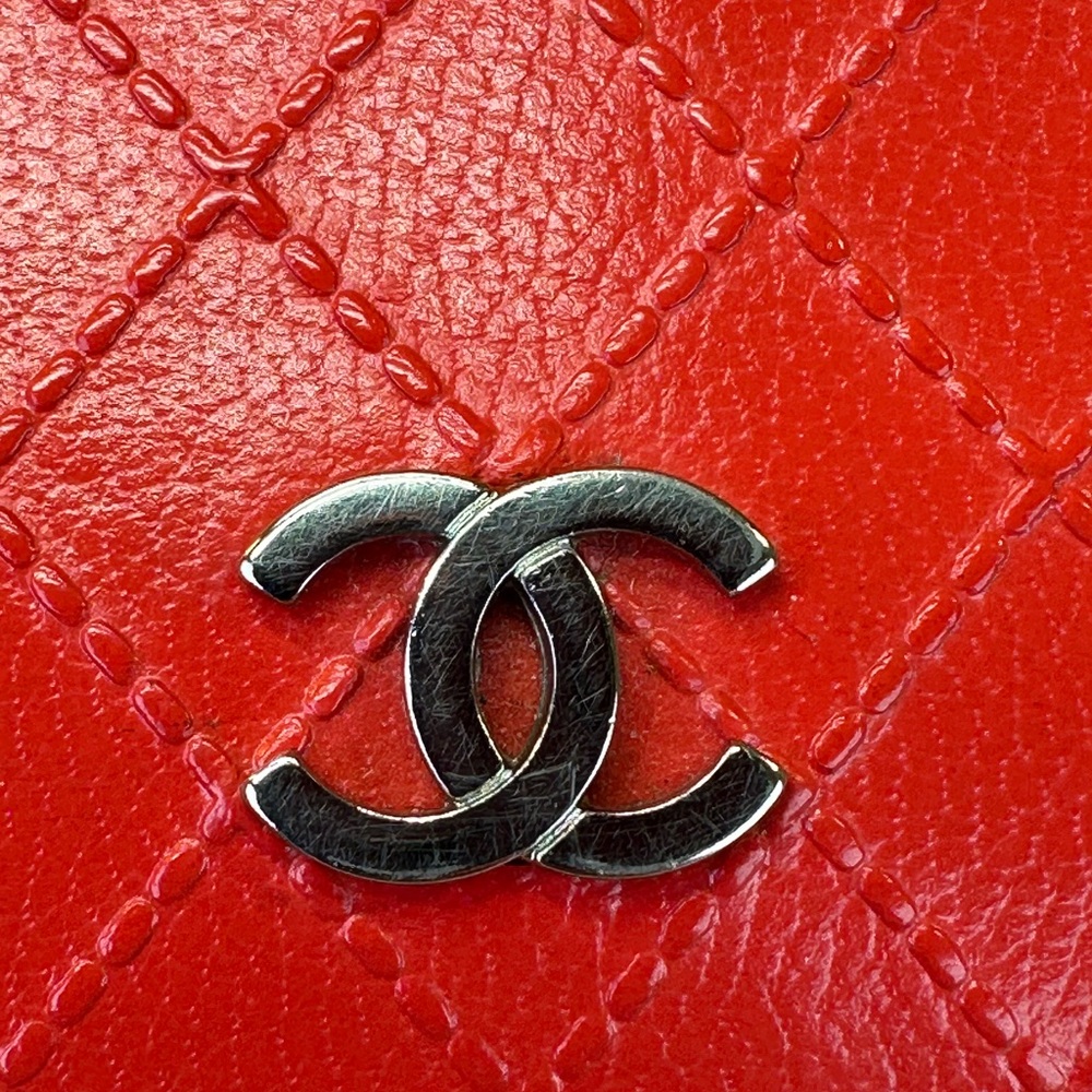 CHANEL CC Diamond Embossed Coral Leather Wallet SHW Sticker #11 2006-08 COA - Picture 3 of 13